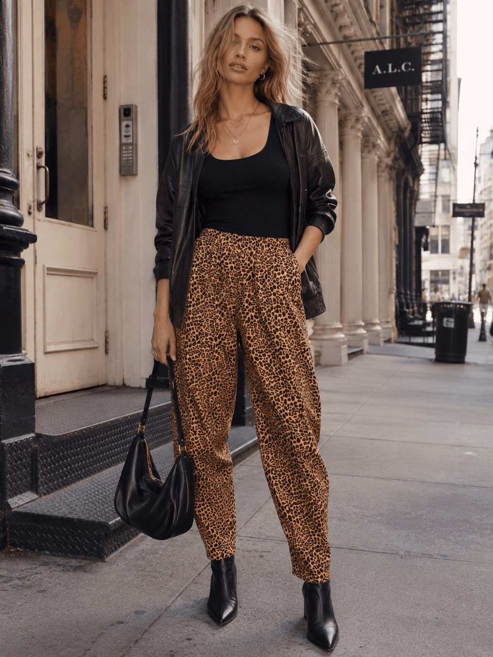 A.L.C. Leopard Print Wide Leg Pants in Brown/Tan